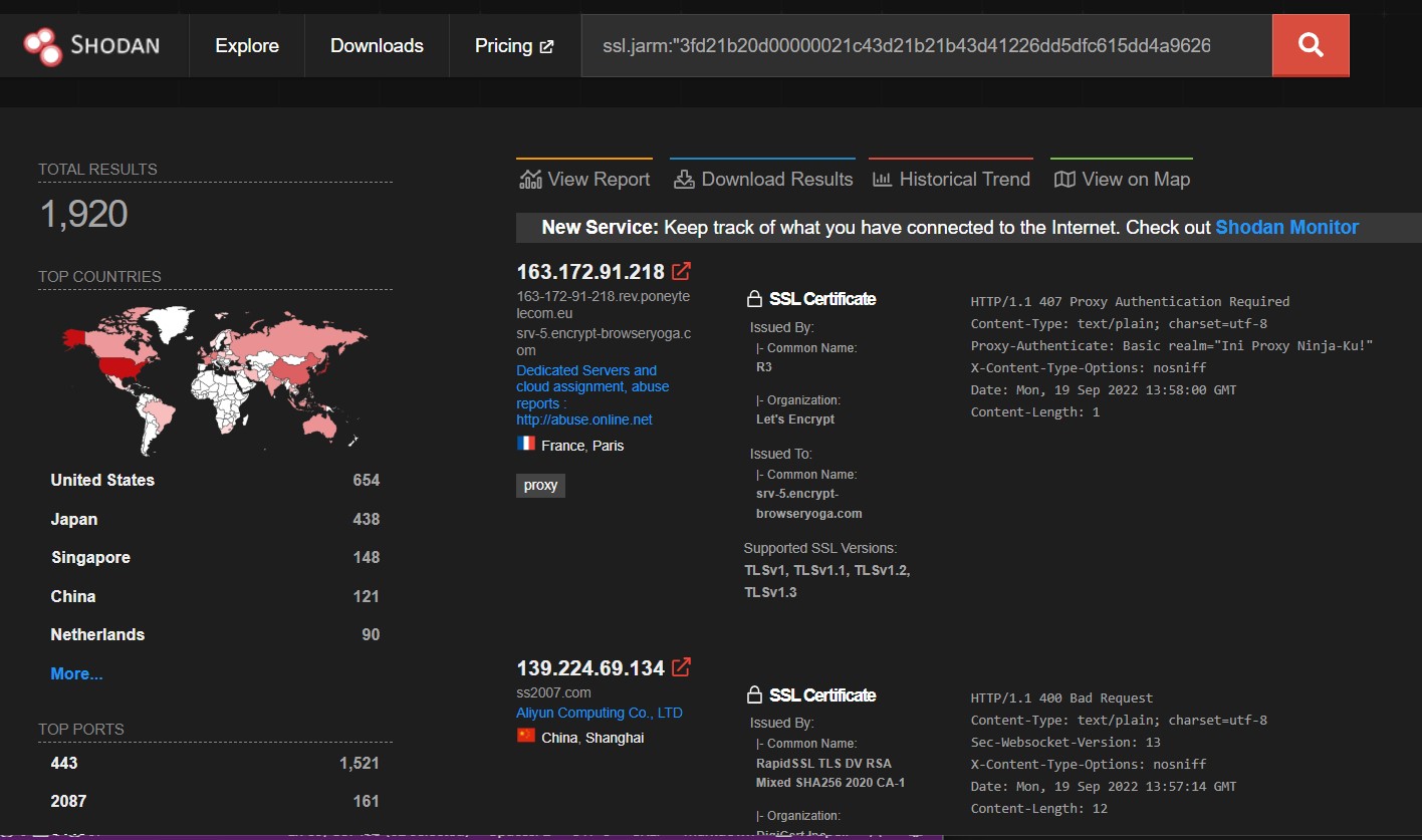 Shodan search result